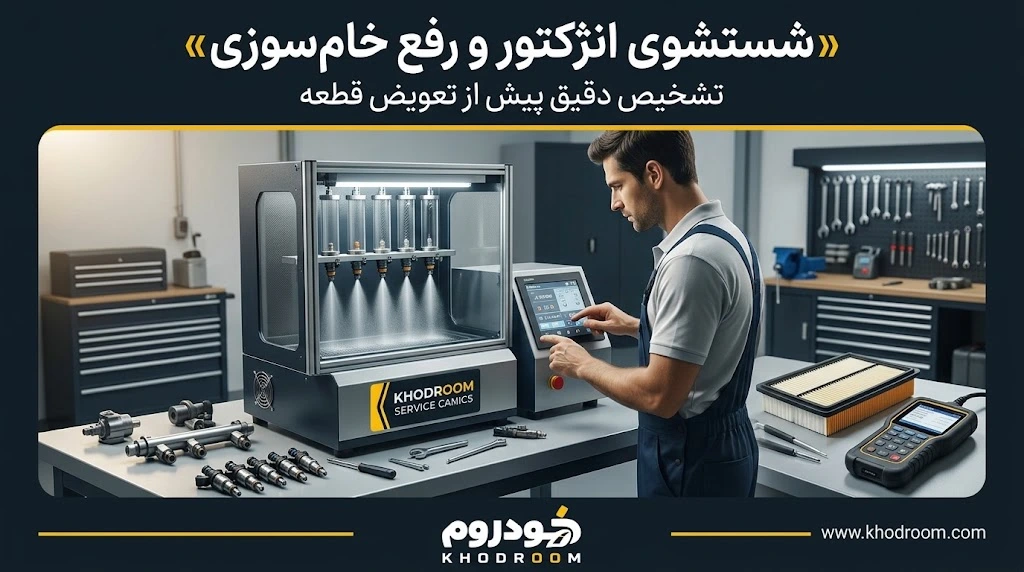 شستشوی تخصصی انژکتور خودرو و بررسی الگوی پاشش سوخت برای رفع خام‌سوزی و کاهش شتاب موتور