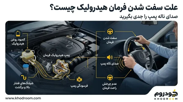 علت سفت شدن فرمان هیدرولیک و صدای ناله پمپ همراه با معرفی مخزن روغن و قطعات سیستم فرمان